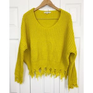 Young fabulous & broke mustard distressed sweater